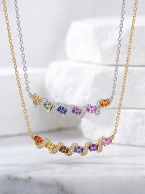 Multicolor Spiral Gemstone Necklace - Gold & Silver Options